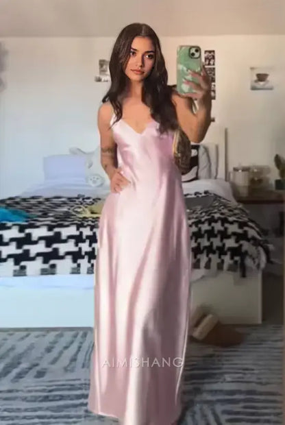 Aimishang Fashion Yellow V-neck Spaghetti Straps Sleeveless Prom Dress Simple Maxi Dress Elegant Evening Party Dress