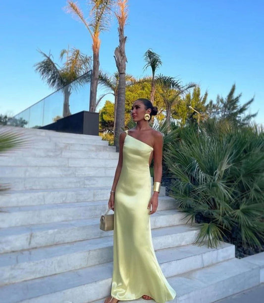 Aimishang Fashion Yellow One Shoulder Long Prom Dress Elegant Evening Party Gowns Simple Formal Dress