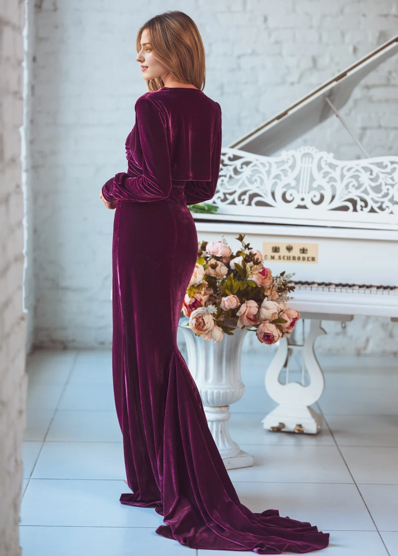 Aimishang Fashionable and Beautiful Velvet Long Prom Dress Elegant Evening Party Dress