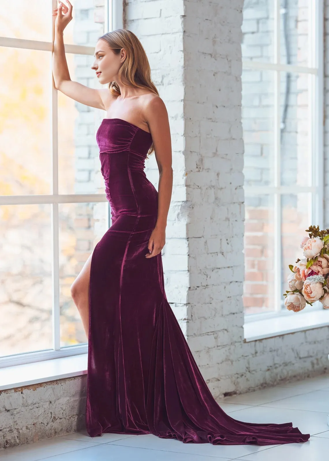 Aimishang Fashionable and Beautiful Velvet Long Prom Dress Elegant Evening Party Dress