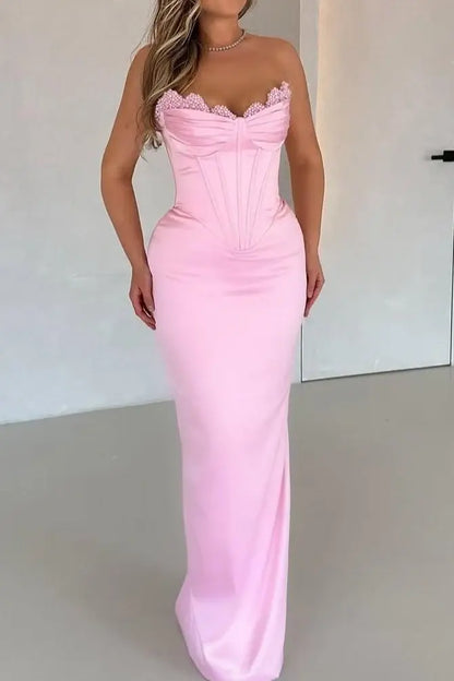 Aimishang Elegant Strapless Sleeveless Wedding Guest Party Dress Charming Long Formal Prom Dress