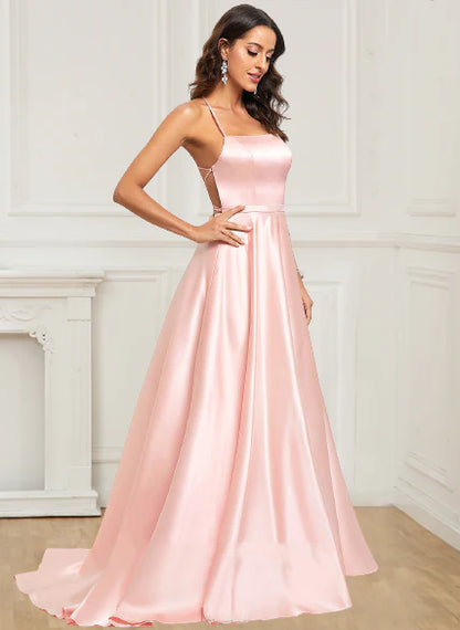 Wholesale Prom Dresses Simple Long Spaghetti Straps Pink Slit