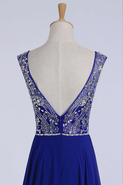 Wholesale A-Line Formal Dresses Scoop Floor-Length Chiffon Beaded Bodice