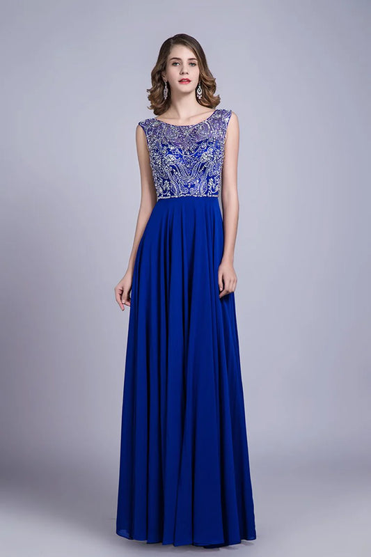 Wholesale A-Line Formal Dresses Scoop Floor-Length Chiffon Beaded Bodice