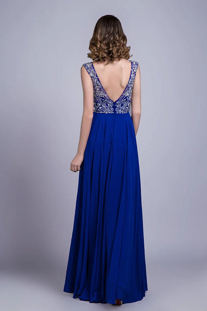 Wholesale A-Line Formal Dresses Scoop Floor-Length Chiffon Beaded Bodice