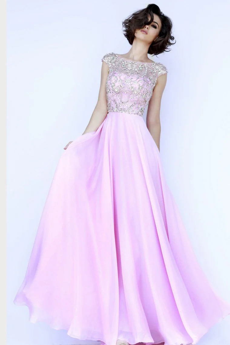 Wholesale A-Line Formal Dresses Scoop Floor-Length Chiffon Beaded Bodice