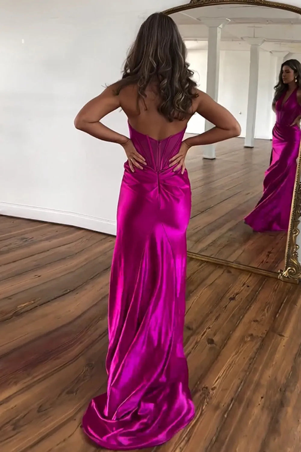 Wholesale Prom Dress Mermaid Halter Neck Open Back Satin With Split