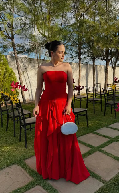 Aimishang Elegant A Line Strapless Sleeveless Party Evening Gown Classy Wedding Guest Dress