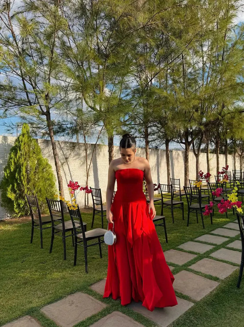 Aimishang Elegant A Line Strapless Sleeveless Party Evening Gown Classy Wedding Guest Dress