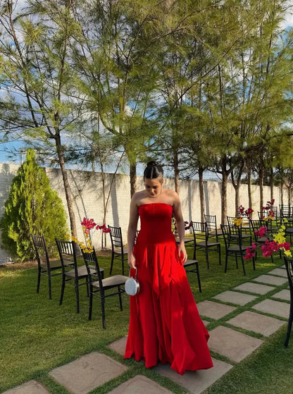 Aimishang Elegant A Line Strapless Sleeveless Party Evening Gown Classy Wedding Guest Dress