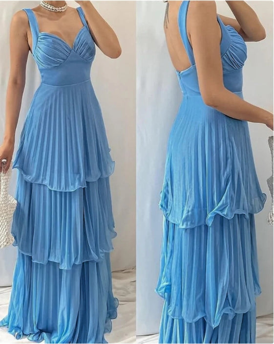 Aimishang A Line Blue Long Prom Dress Pleated Evening Dress Charming Party Dress Formal Dress