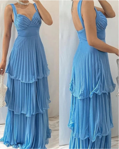 Aimishang A Line Blue Long Prom Dress Pleated Evening Dress Charming Party Dress Formal Dress