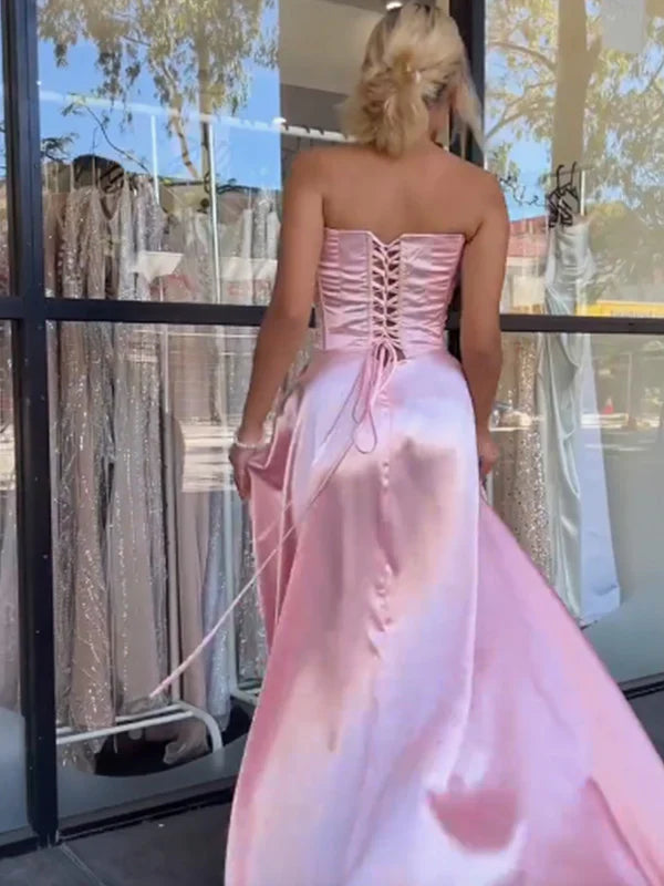 Aimishang Sweetheart A Line Satin Long Prom Dress Formal Dress Charming Evening Party Dress