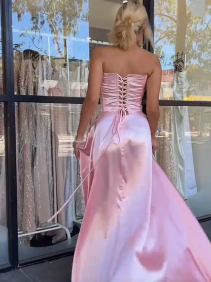 Aimishang Sweetheart A Line Satin Long Prom Dress Formal Dress Charming Evening Party Dress