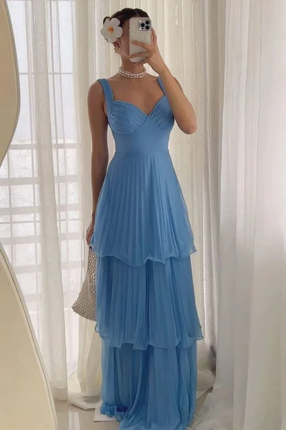 Aimishang A Line Blue Long Prom Dress Pleated Evening Dress Charming Party Dress Formal Dress