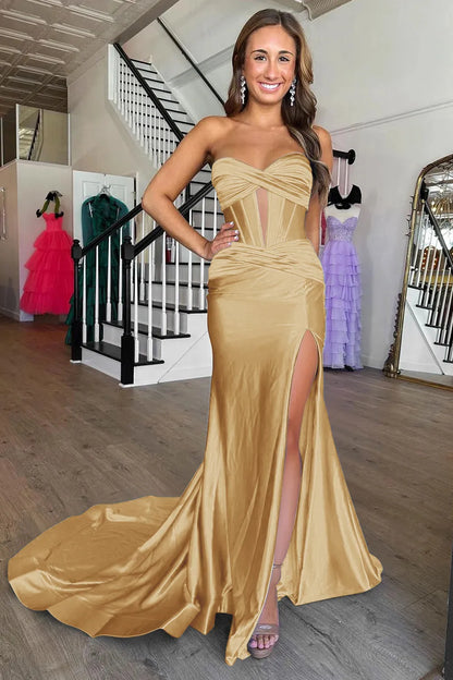 Wholesale Prom Dress Mermaid Sweetheart Zipper Back Satin With Slit