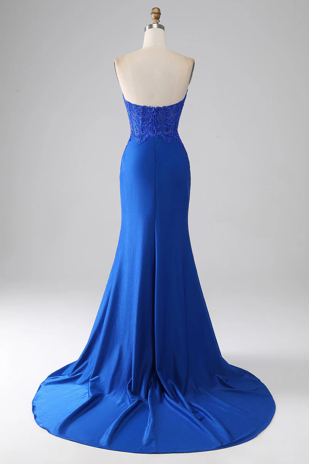 Wholesale Royal Blue Mermaid Strapless Long Beaded Prom Dress With Appliques