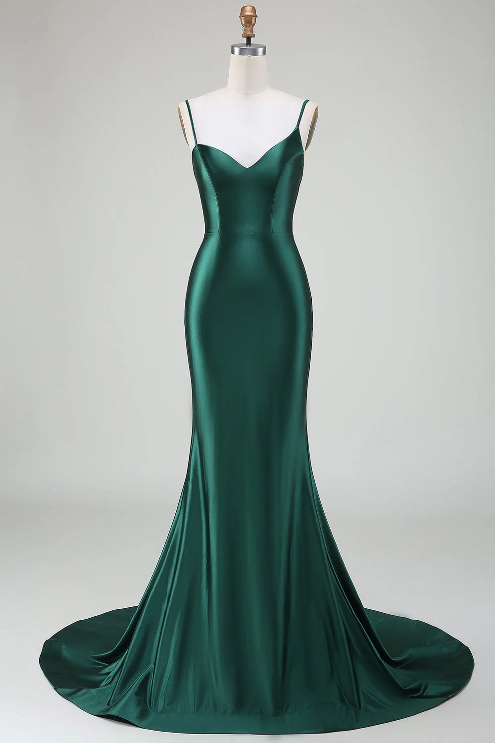 Wholesale Dark Green Mermaid Long Prom Dress Spaghetti Straps Sweep Train Evening Dress