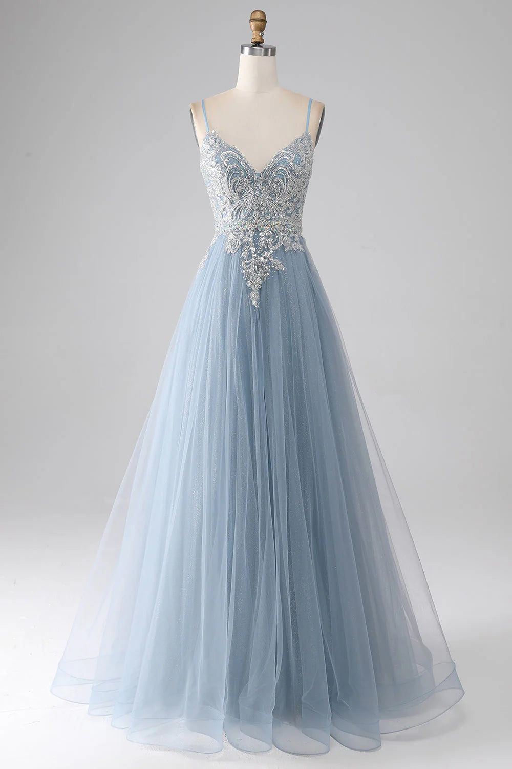 Wholesale Long Prom Dress Sparkly Grey Blue Mermaid Spaghetti Straps Sequin Evening Dress