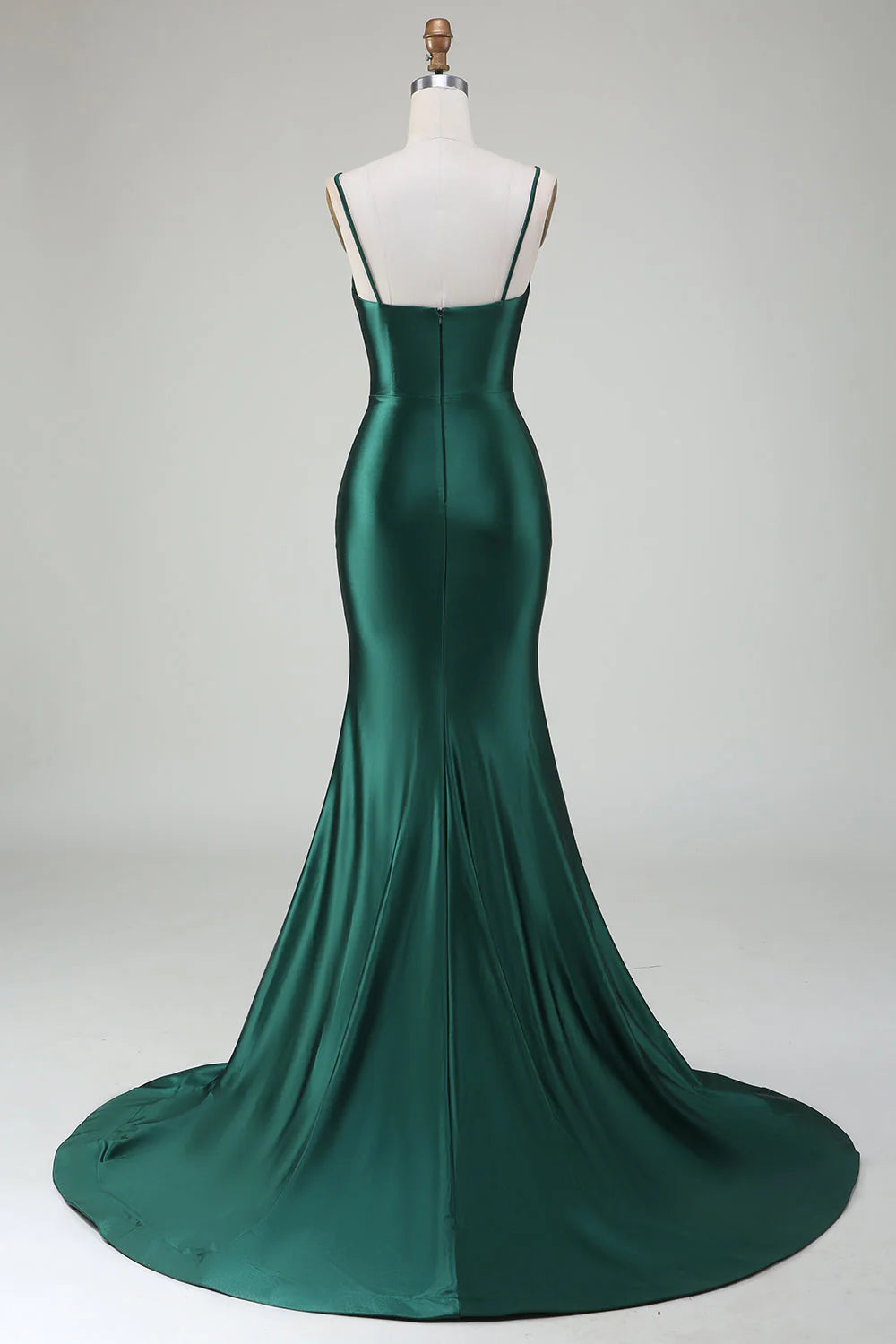 Wholesale Dark Green Mermaid Long Prom Dress Spaghetti Straps Sweep Train Evening Dress