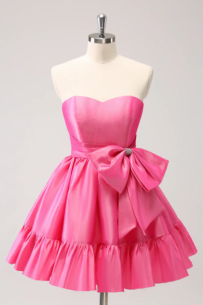 Aimishang Sweetheart Homecoming Dress Cute A Line Strapless Short Prom Dress with Bow Graduation Dress