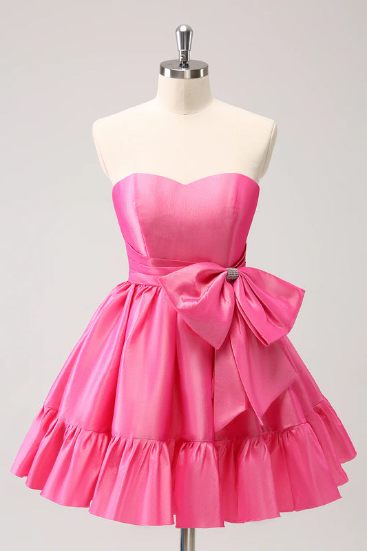 Aimishang Sweetheart Homecoming Dress Cute A Line Strapless Short Prom Dress with Bow Graduation Dress