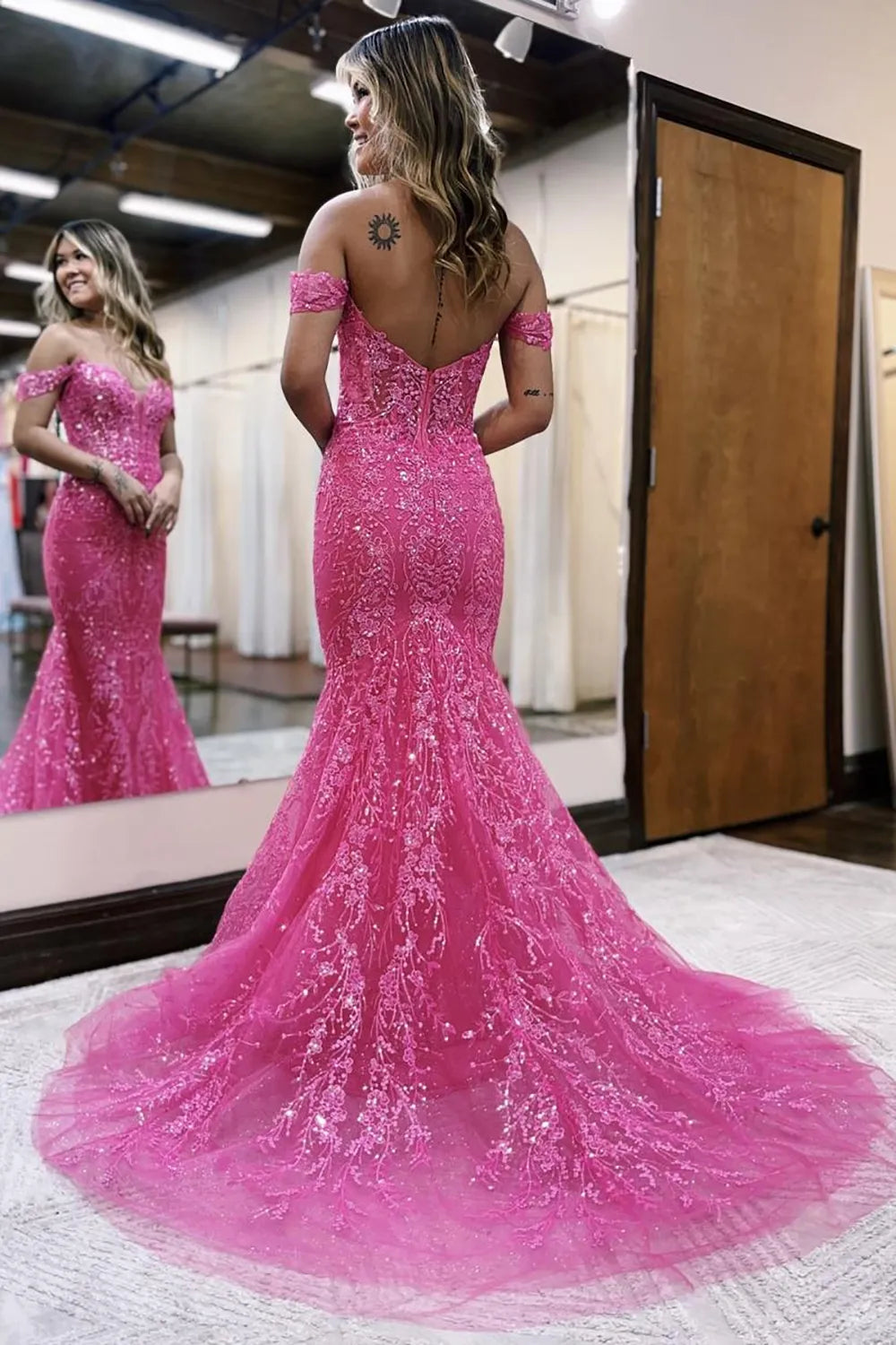 Wholesale Glitter Mermaid Off The Shoulder Prom Dress With Appliques