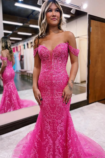 Wholesale Glitter Mermaid Off The Shoulder Prom Dress With Appliques