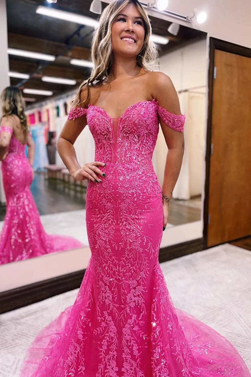 Wholesale Glitter Mermaid Off The Shoulder Prom Dress With Appliques