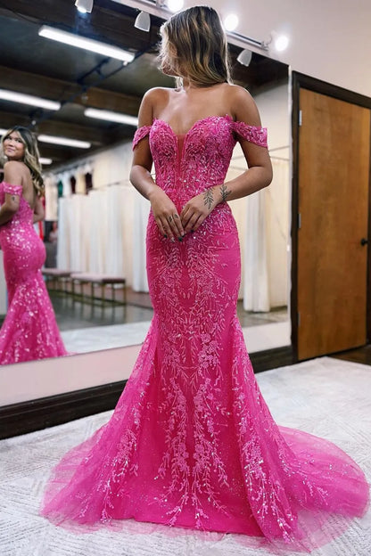 Wholesale Glitter Mermaid Off The Shoulder Prom Dress With Appliques