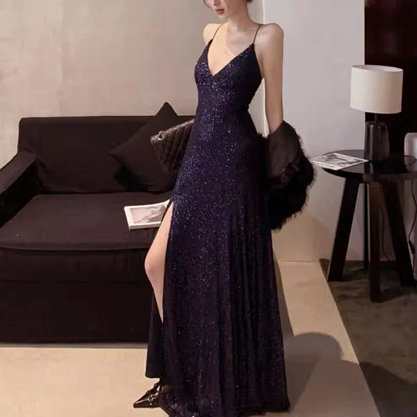 Aimishang Sparkly V-neck Long Prom Dress Charming Evening Party Dress With Slit Women's Dresses