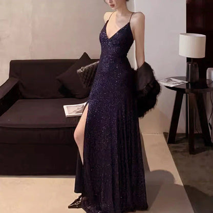 Aimishang Sparkly V-neck Long Prom Dress Charming Evening Party Dress With Slit Women's Dresses