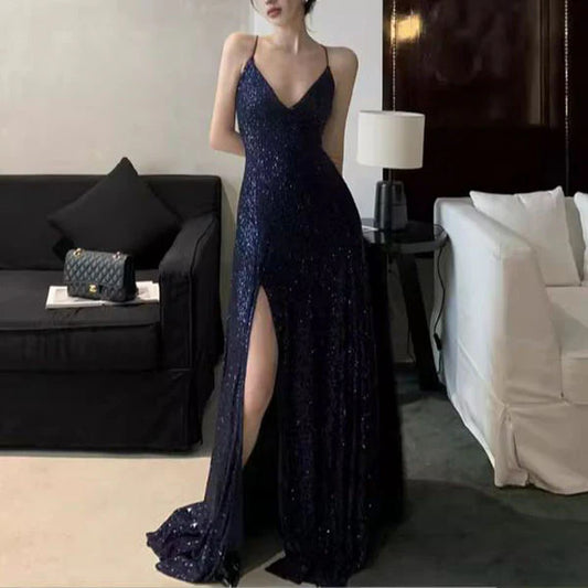 Aimishang Sparkly V-neck Long Prom Dress Charming Evening Party Dress With Slit Women's Dresses