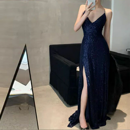 Aimishang Sparkly V-neck Long Prom Dress Charming Evening Party Dress With Slit Women's Dresses