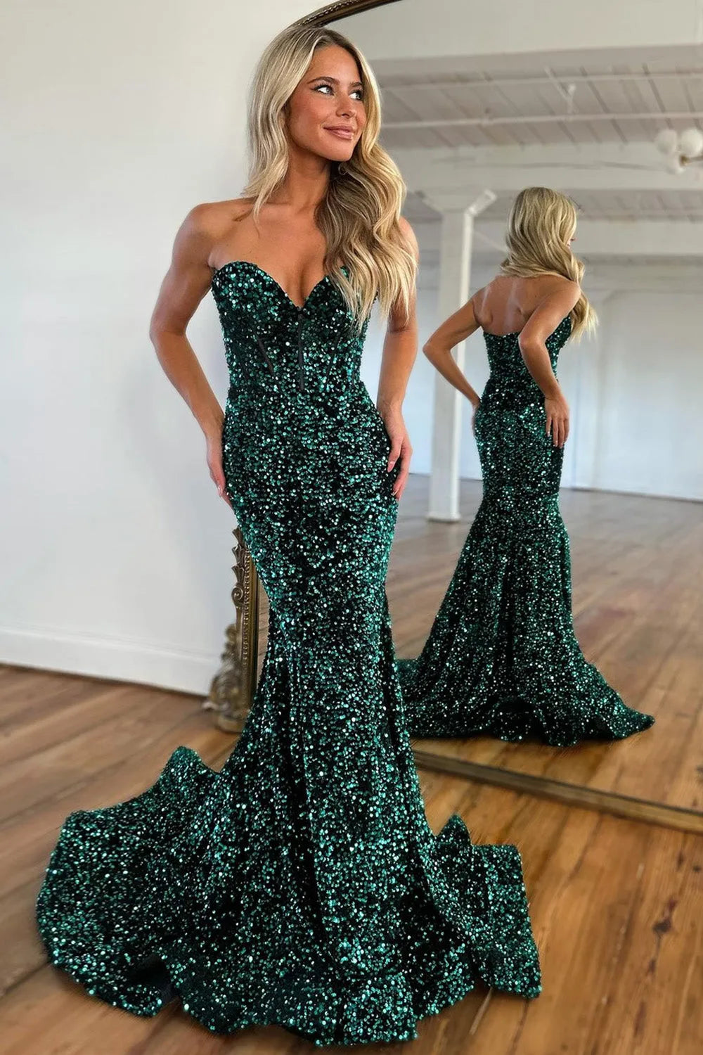 Wholesale Prom Party Dress Glitter Sequin Mermaid Sweetheart