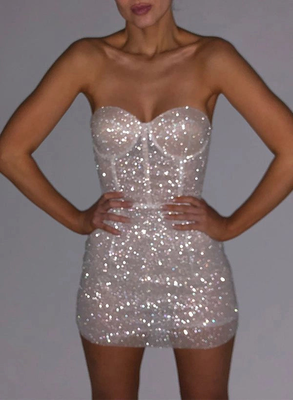 Aimishang Glitter Sweetheart Neck Sheath Sequin Short Formal Party Dress Fashion Mini Birthday Homecoming Dress