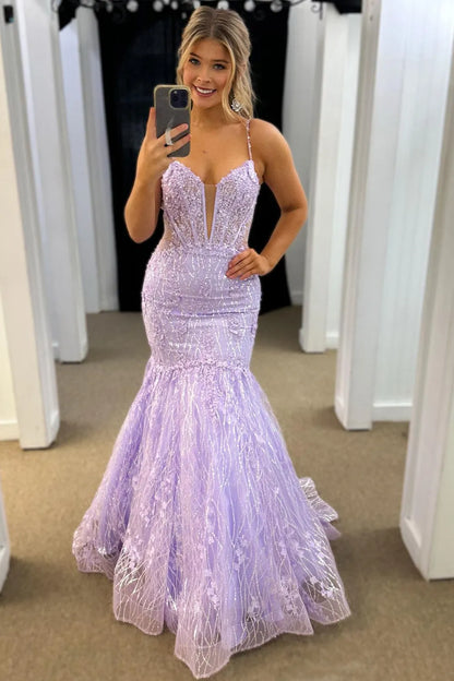 Wholesale Long Prom Dress Lilac Mermaid Spaghetti Straps