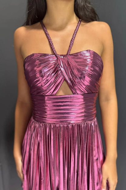 Aimishang Homecoming Dress Gold A-Line Halter Neck Short Metallic
