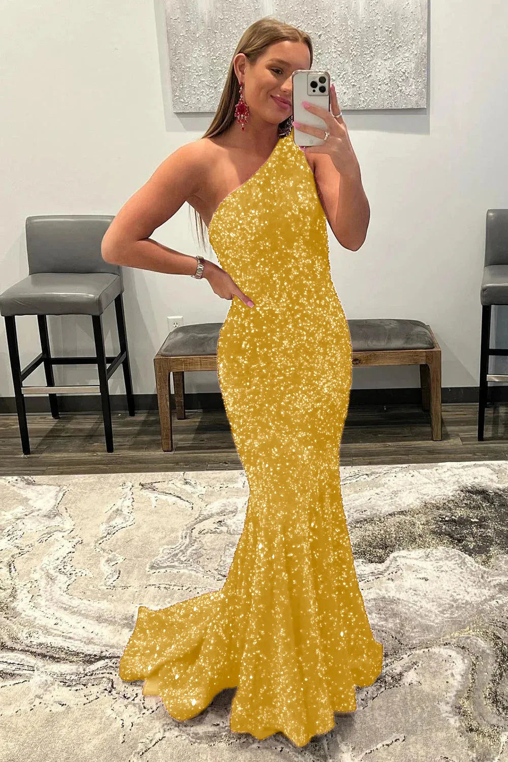 Wholesale Mermaid Prom Dress Glitter Sexy One-Shoulder With Sequins