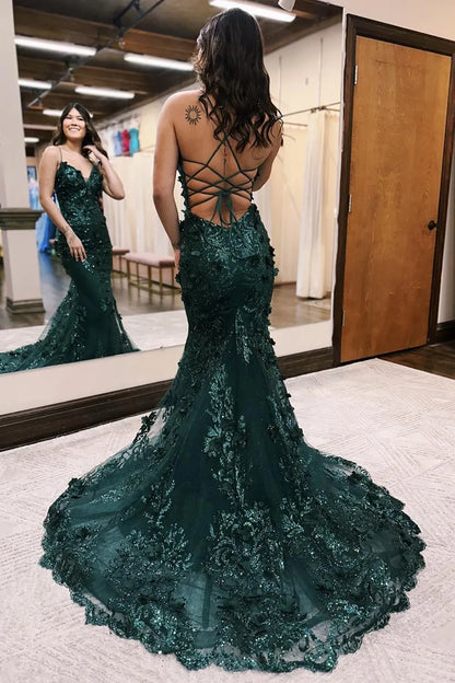 Wholesale Spaghetti Straps Lace Up Long Prom Dress With Appliques