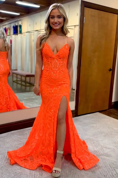 Wholesale Prom Dress Gorgeous Sparkly Mermaid Spaghetti Straps With Slit