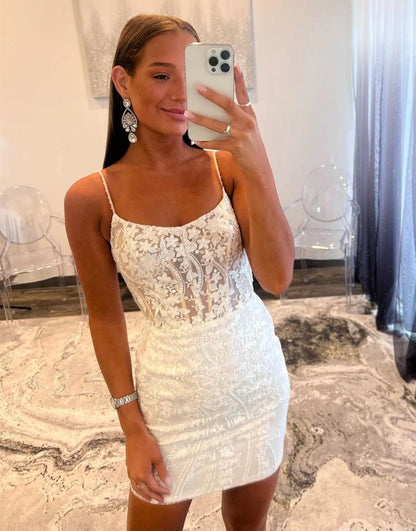 Aimishang Homecoming Dress Gorgeous Spaghetti Straps Lace Up Tight Glitter