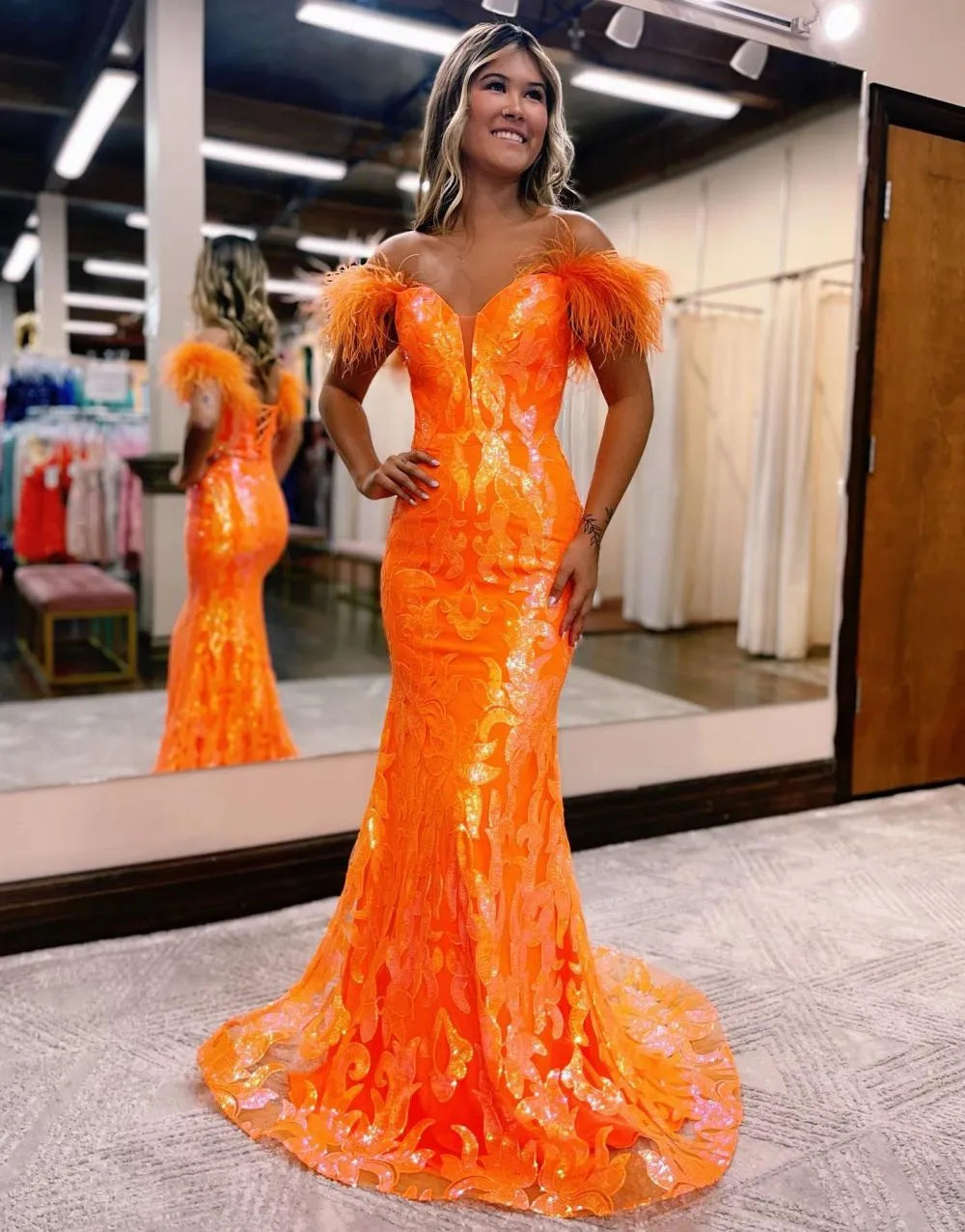 Wholesale Mermaid Prom Dress Gorgeous Feather Off The Shoulder