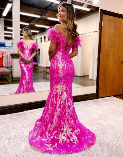 Wholesale Mermaid Prom Dress Gorgeous Feather Off The Shoulder