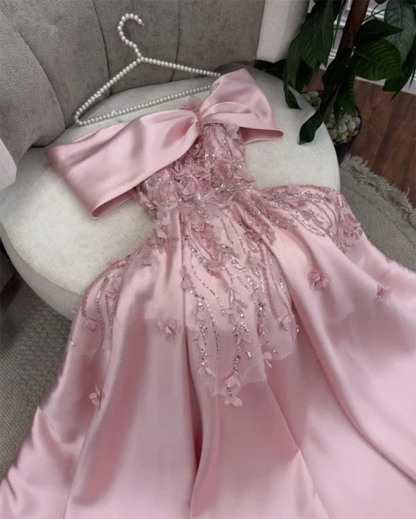 Aimishang Gorgeous A-Line Off-Shoulder Embellished Satin Long Prom Dress Women's Formal Party Gown