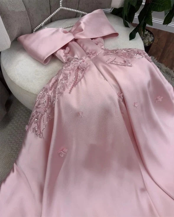 Aimishang Gorgeous A-Line Off-Shoulder Embellished Satin Long Prom Dress Women's Formal Party Gown
