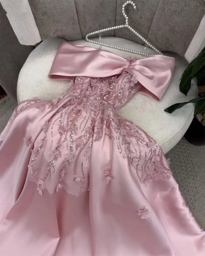 Aimishang Gorgeous A-Line Off-Shoulder Embellished Satin Long Prom Dress Women's Formal Party Gown
