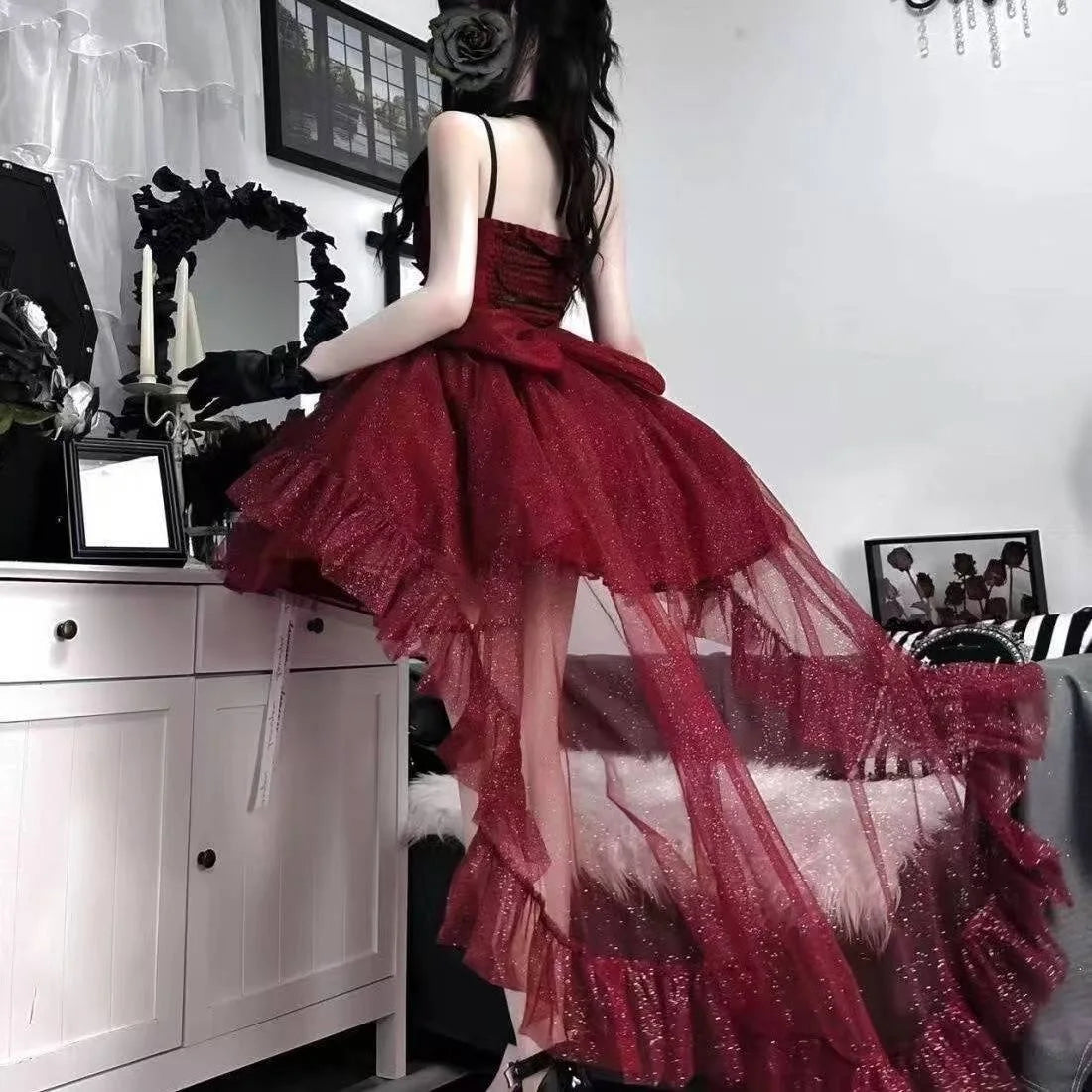 Aimishang Gorgeous A-Line Sweetheart Sleeveless Ruffled Lolita High-Low Tulle Homecoming Dress