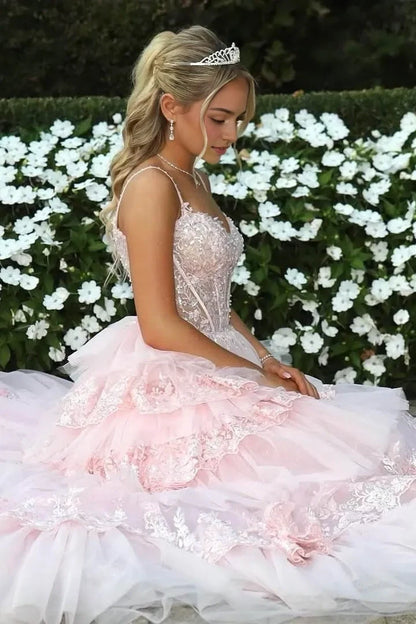 Aimishang Gorgeous A-Line Sweetheart Neck Sleeveless Tiered Sequin Tulle Long Prom Dress With Slit