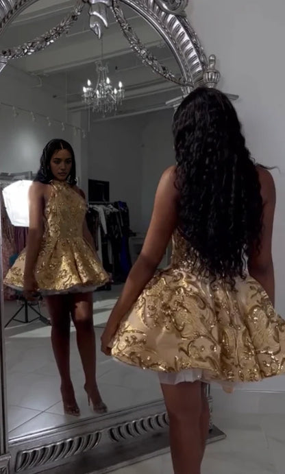 Aimishang Gorgeous A Line Halter Sleeveless Short Party Prom Dress Charming Homecoming Dress